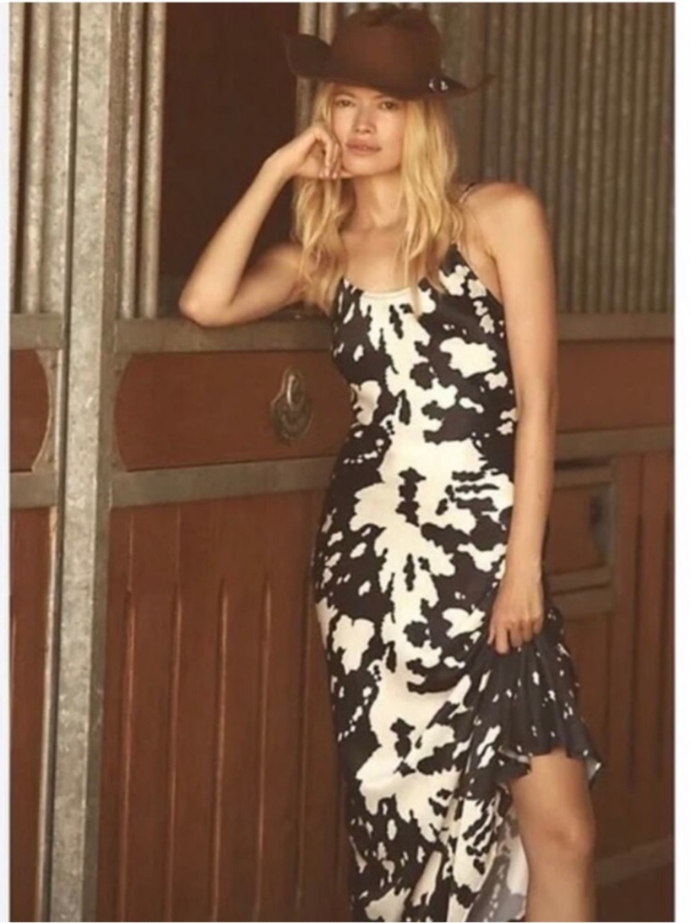 Conditions Apply x Anthropologie Cow print dress large Black & White Slip Maxi